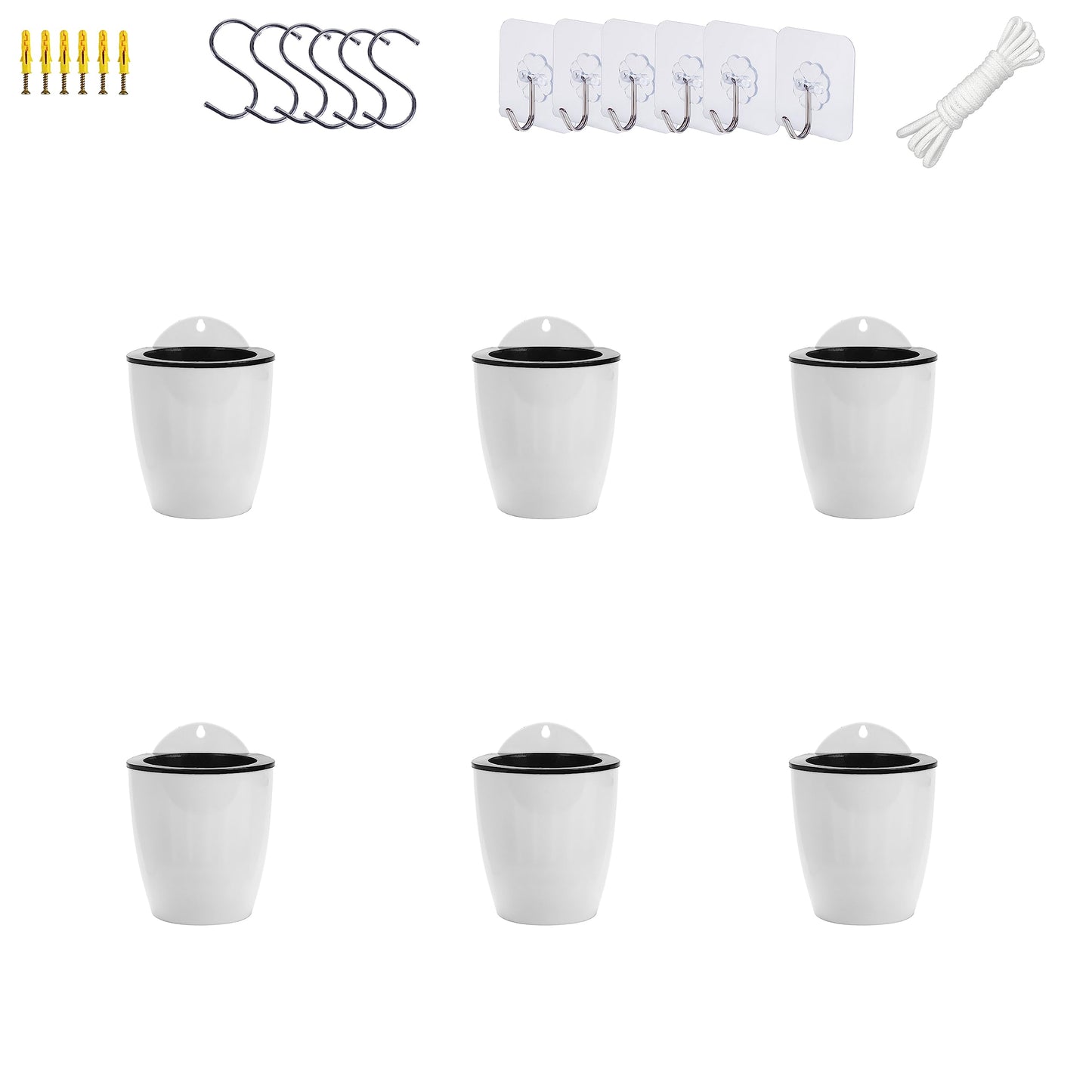 ORIMERC 6 Pack White Self Watering Wall Hanging Planter Pots Vertical Garden Window Mount Indoor Outdoor Plant Flower Basket Kitchen Herbs Balcony Railing Shelf Fence Bedroom Trellis Decor(Small)
