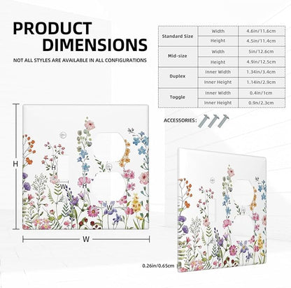 Decorative Light Switch Cover Plate Rustic Wild Floral Vintage Watercolor Flower 2 Gang Outlet Covers 1 Toggle 1 Duplex Wall Plate Decorate Electrical Switch Plate Covers for Bedroom Bathroom