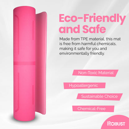 Robust Non-Slip Yoga Mat with Strap, 1/4" Thick TPE Eco-Friendly Workout Mat for Yoga with Position Lines and Texture Surface, Gym Mat for Women, Men, Pilates and Exercises Anti-Tear Sweat-Proof Exercise Mat