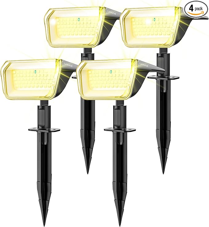 Linkind Solar Spot Lights Outdoor, 60 LEDs Solar Landscape Lights with 30% Conversion Rate and Waterproof IP67, Ideal for Outside, Garden, Yard, Pathway (4 Pack, Warm White)