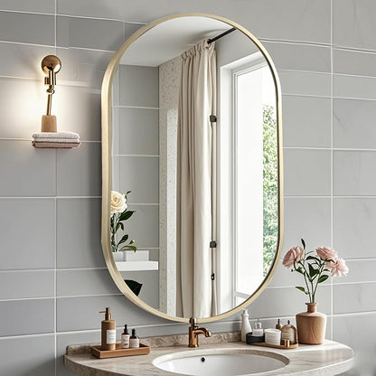 22x30 inch Oval Bathroom Mirror, Gold Vanity Wall Mirror with Brushed Metal Frame, Wall Mirrors for Bathroom, Entryway, Over Sink, Living Room