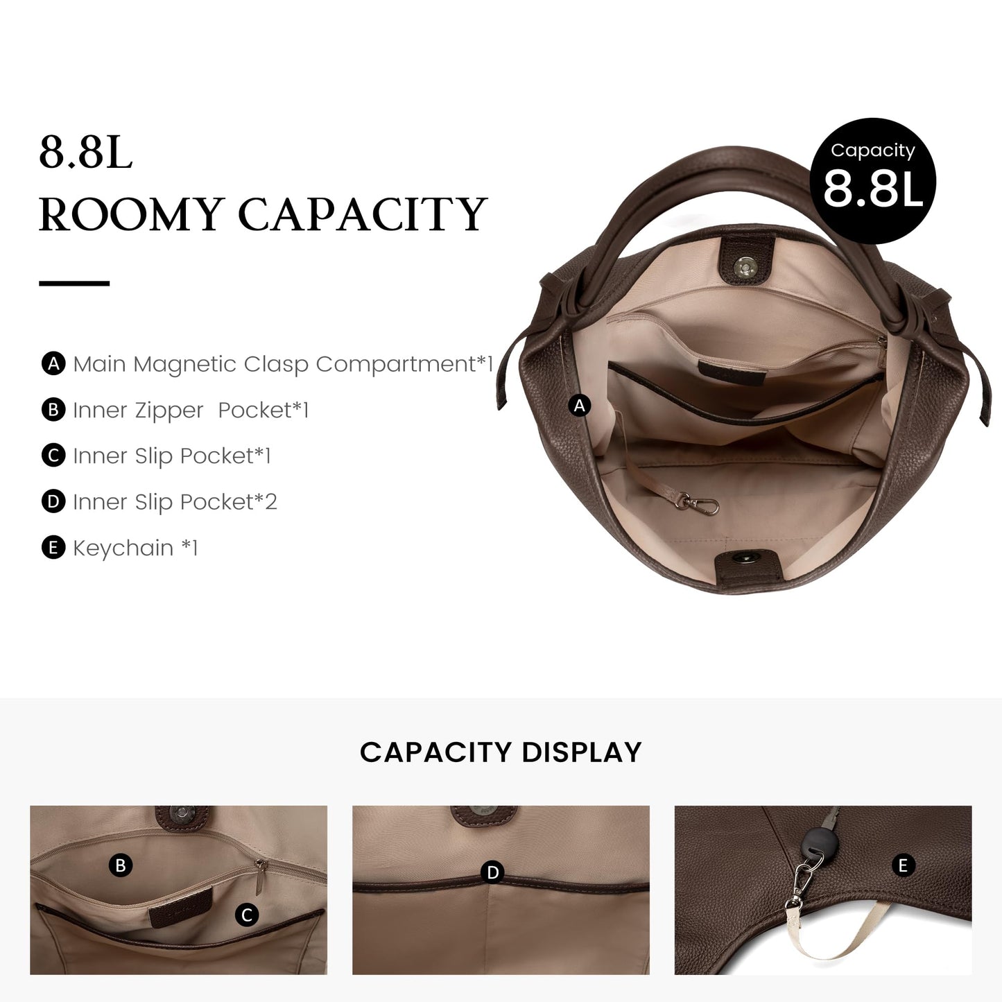 befen Genuine Leather Slouchy Hobo Purses for Women, Casual Hobo Bags Real Top Grain Leather Tote Handbags Women's Coffee Shoulder Satchel for Shopping, Outing, Travel