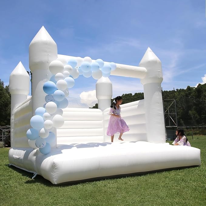 White Bounce House Castle with Air Blower 13FT, PVC Inflatable Bouncy Castle White Jumper Bouncy Castle Wedding Decorations Jumping Bed for Party Birthday(13FT x 11.5FT x 10FT)