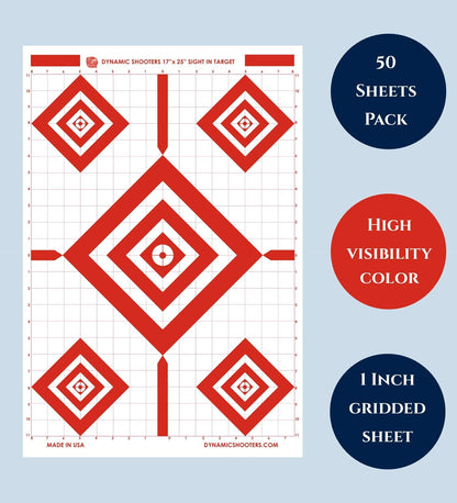 Dynamic Shooters Made in USA Sight in Paper Shooting Range Targets- (17x25 Inch 50 Sheets) for Firearms, Guns, Rifle, Pistol, BB Guns, Airsoft, Pellet Gun, Air Rifle