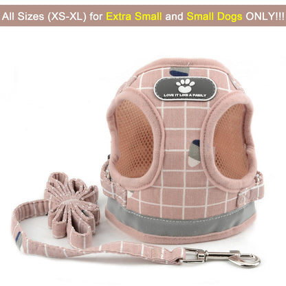 Zunea No Pull Small Dog Harness and Leash Set Adjustable Reflective Step-in Chihuahua Vest Harnesses Mesh Padded Plaid Escape Proof Walking Puppy Jacket for Boy Girl Pet Dogs Cats Pink L