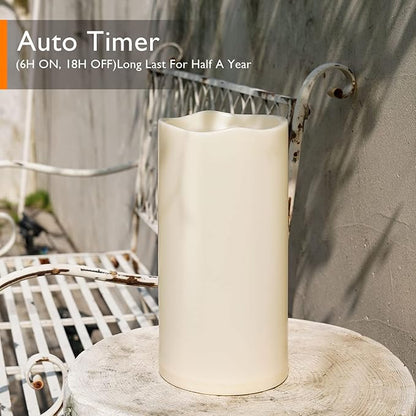 Homemory 6" x 12" Extra Large Outdoor Waterproof Candle with Auto 6-Hour Timer, Ivory Plastic Made, Long Last for Half A Year
