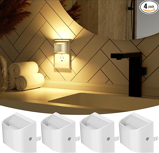 VOLISUN Night Lights Plug into Wall, 4 Pack Up and Down LED Night Light with Dusk to Dawn Light Sensor, 3000K Warm White Nightlight for Hallway, Bedroom, Bathroom, Kitchen White