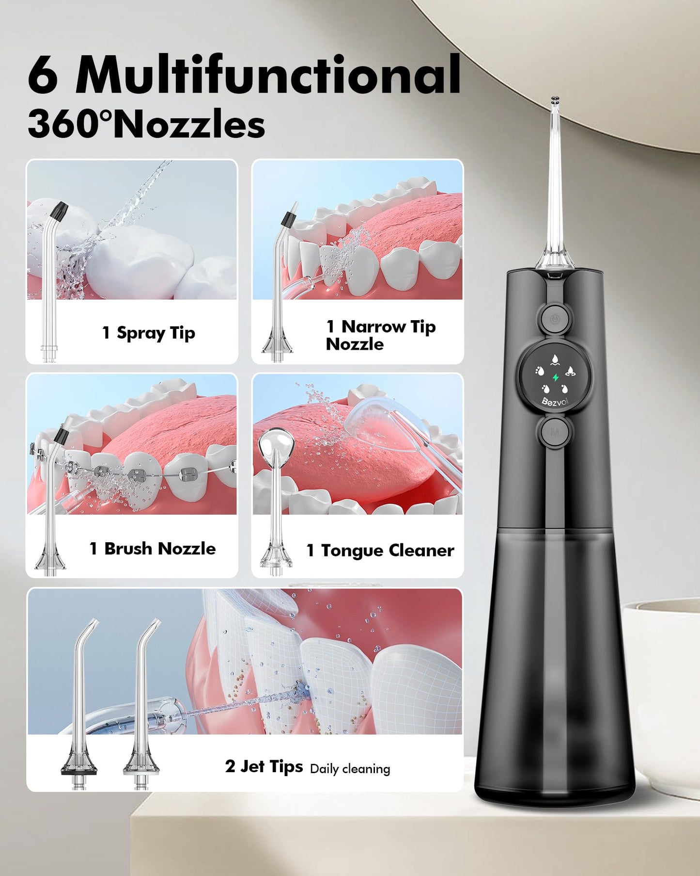 Water Flosser Teeth Pick: 300ML & LED Display 5 Modes Rechargeable Dental Flossers for Braces,Sensitive Gums, Portable Flossing for Teeth Cleaning, IPX7 Waterproof Cordless for Home Travel Use