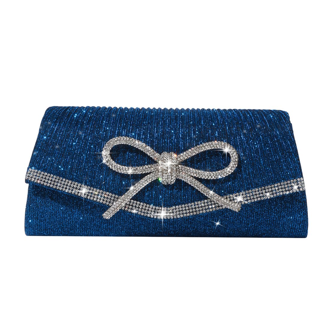 Trisapu Bow Evening Bag Sparkly Clutch Purses for Women Wedding Glitter Rhinestone Party Prom Purse Dressy Clutch Bags Blue