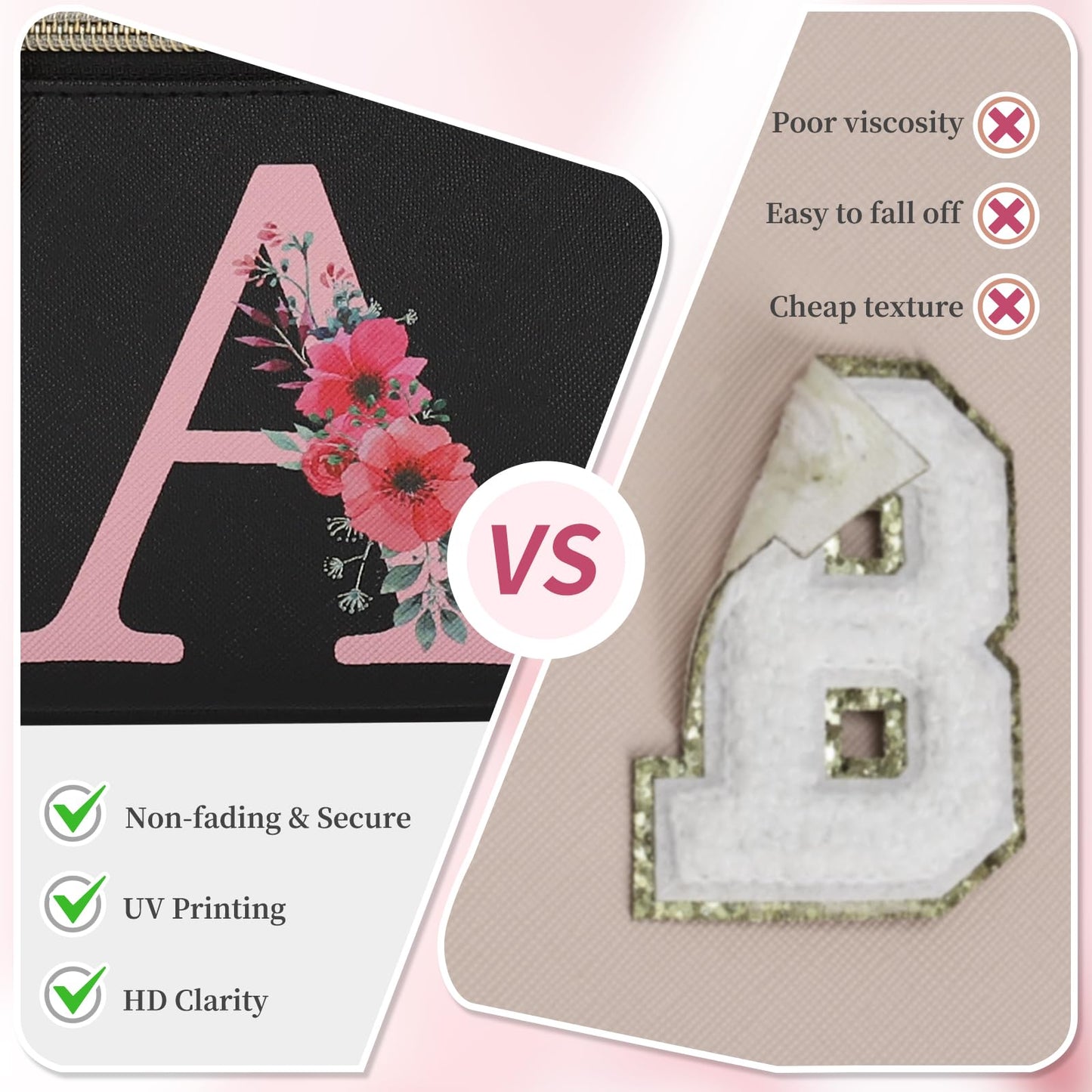 OCHEAL Initial Makeup Bag,Monogram Make up Bag Black Travel Makeup Organizer Case Beauty Toiletry Cosmetic Bag with Brush Holder, Trendy Stuff Personalized Gifts for Women and Girls-A