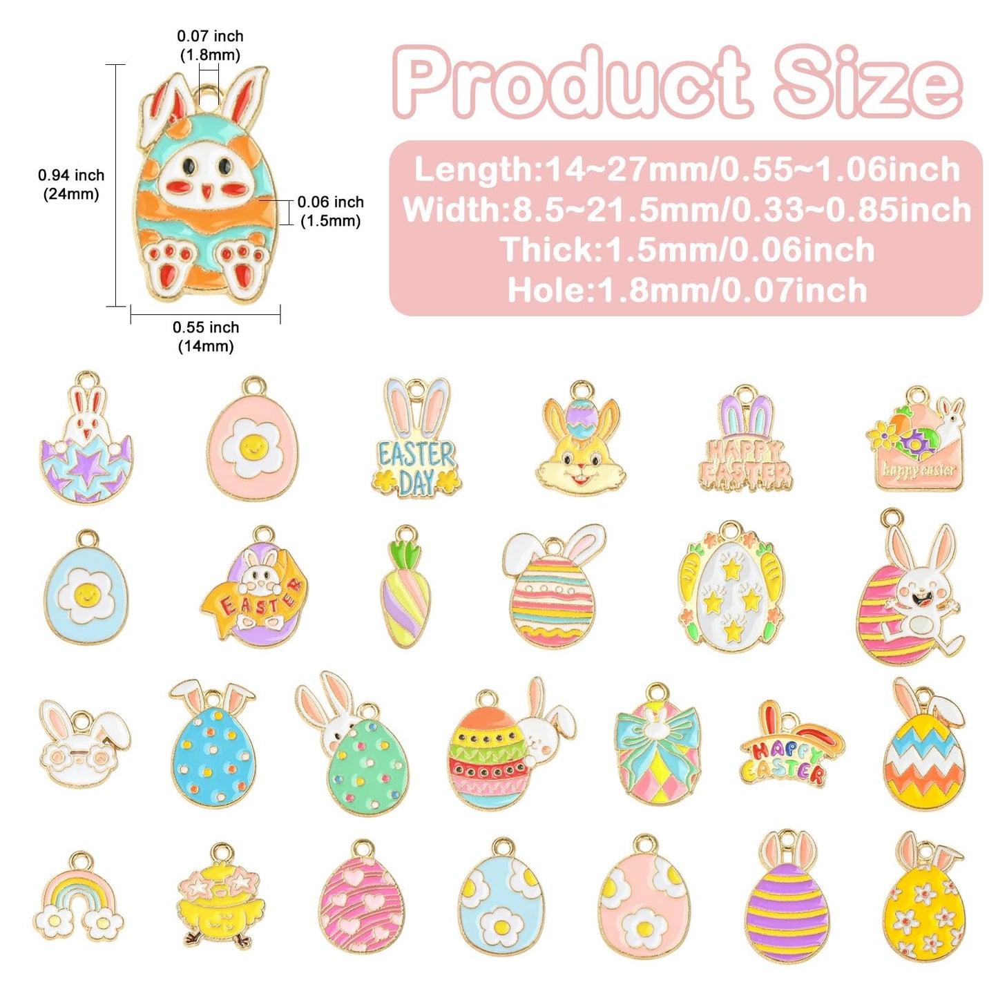 Stiesy Enamel Easter Charms 27Pcs Easter Egg Rabbit Charm Bulk Cute Animal Jewelry Pendants for Jewelry Making Crafts Bracelets Necklaces DIY Gifts