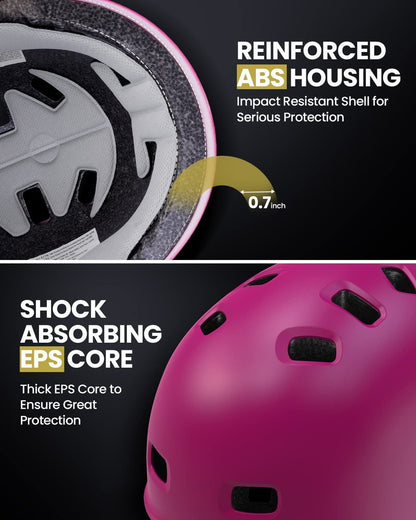 OutdoorMaster Skateboard Cycling Helmet - Two Removable Liners Ventilation Multi-Sport Scooter Roller Skate Inline Skating for Kids, Youth & Adults - S - Pink