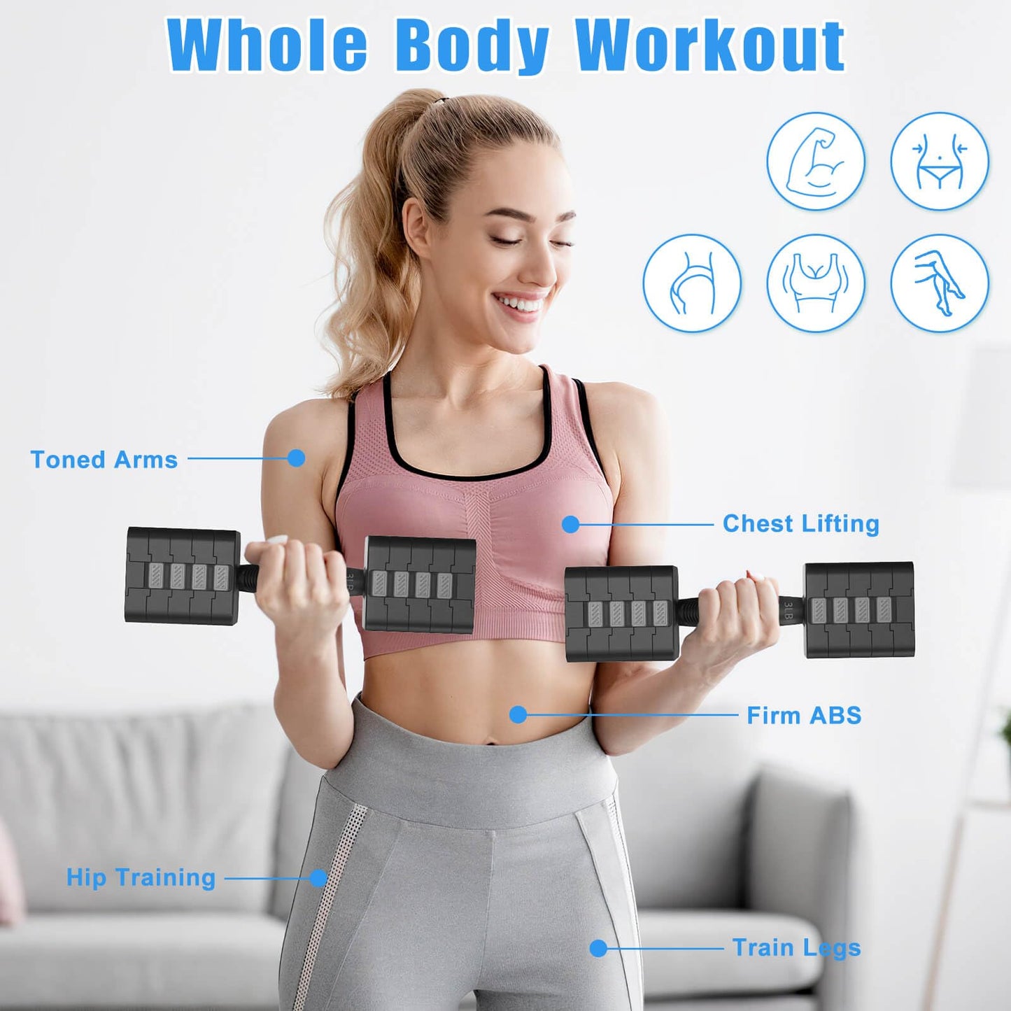 Adjustable Dumbbells Set of 2, 5-in-1 Adjustable Weight Dumbbells for Women/Men, 3lb/5lb/7lb/9lb/11lb Dumbbell Weights Set for Home Gym Workout
