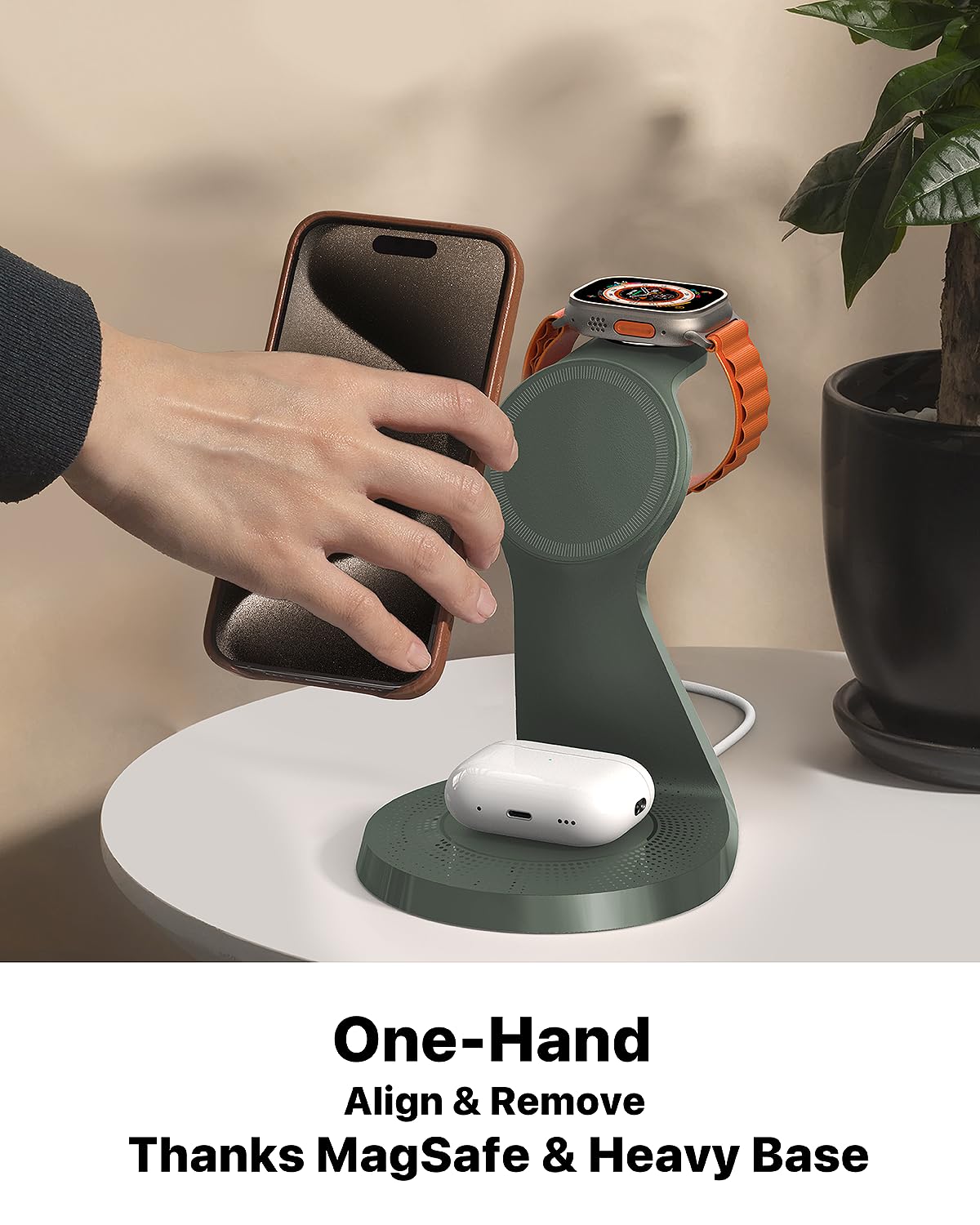 3 in 1 Charging Station for Apple Devices,Mag-Safe Charger Stand Fast Charging,Wireless Charger for iPhone 16/15/14/13/12 Series,& AirPods,& iWatch(USB-C Charger Included)