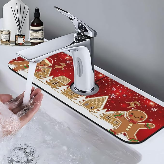 Christmas Snowflakes Gingerbread Man Deer Tree 15" X 5.5" Kitchen Sink Splash