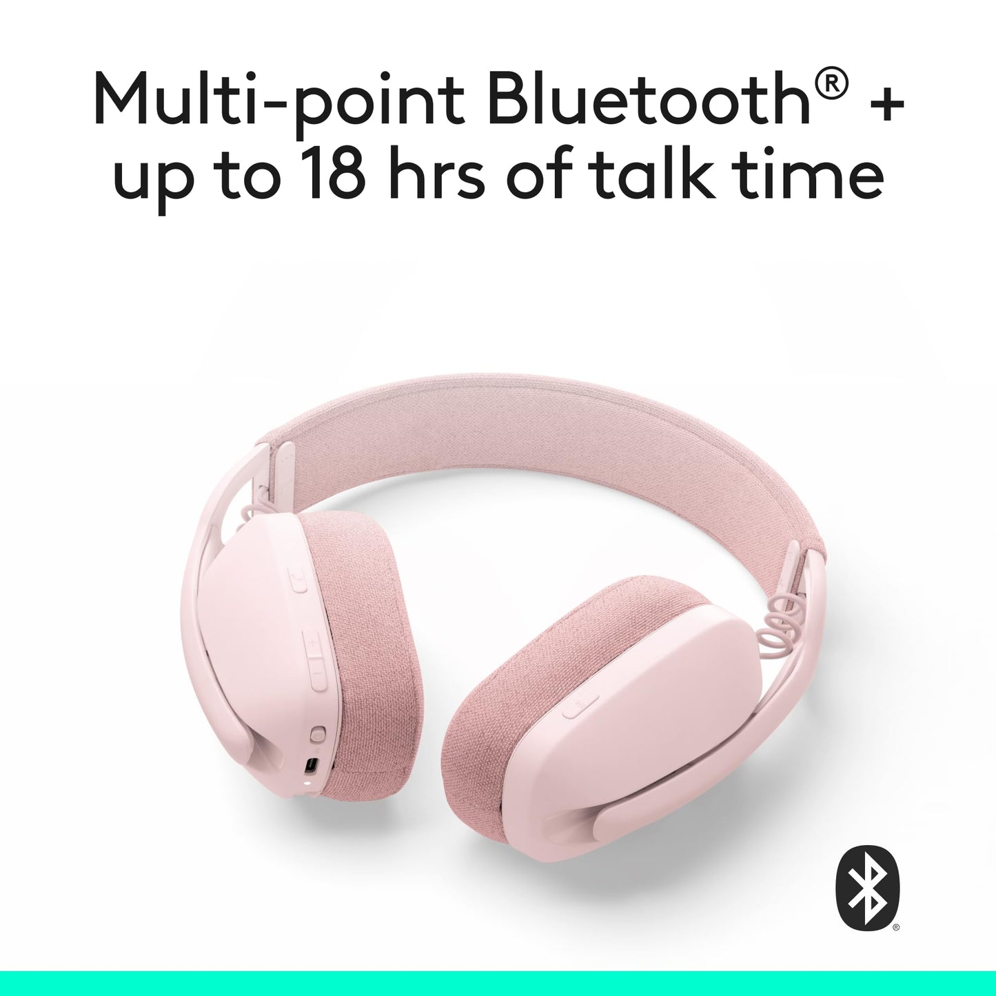 Logitech Zone Vibe 100 Lightweight Wireless Over Ear Headphones with Noise Canceling Microphone, Advanced Multipoint Bluetooth Headset, Works with Teams, Google Meet, Zoom, Mac/PC - Rose