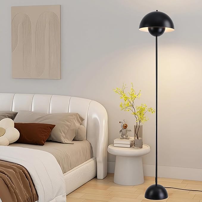 SUNLLOK Black LED Floor Lamp for Living Room, Industrial Metal Dome Lampshade Standing Floor Table Lamp with Foot Switch, Modern Reading Floor Light Fixture for Kitchen Island, Bedroom, Restaurant
