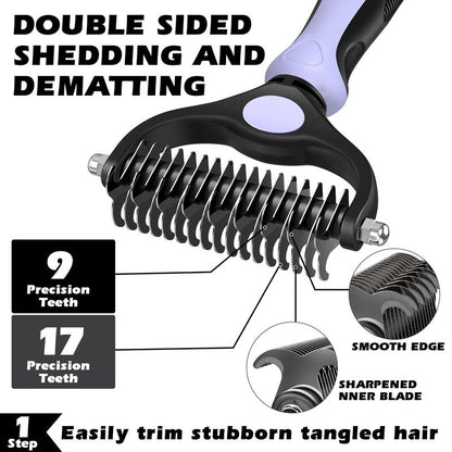 3PCS Self Cleaning Slicker Brush & Pet Grooming Rake & Flea Comb for Dogs,Cats and Horses | Double-Sided Dematting Comb & Skin Friendly Deshedding Grooming Tool | Pet Supplies(Light Purple)