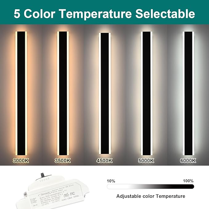 Outdoor Long Wall Lights, 48inch 2 Pack Dimmable Modern Led Wall Lighting,Black Wall Mount Long Linear Exterior Lighting Ip65 Waterproof Exterior Wall Light Fixtures for Garage Patio Porch