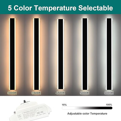 Outdoor Long Wall Lights, 48inch 2 Pack Dimmable Modern Led Wall Lighting,Black Wall Mount Long Linear Exterior Lighting Ip65 Waterproof Exterior Wall Light Fixtures for Garage Patio Porch