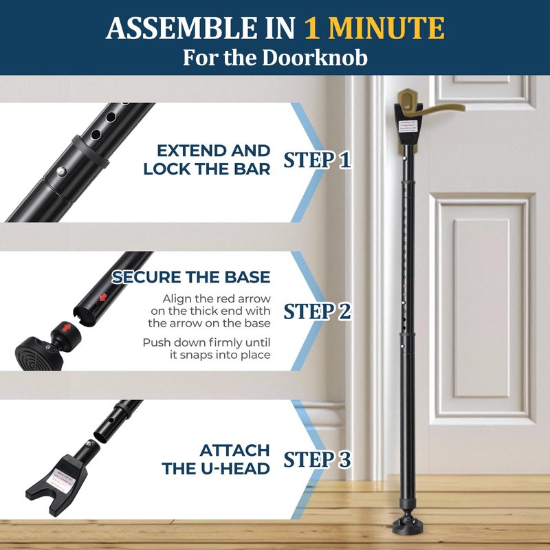 3-in-1 Door Security Bar, Heavy-Duty Metal Rod Sliding Patio Door Security Bar with 2.8" Non-Slip Base, 16"-41.7" Adjustable Door Barricade Security Bars for Doors & Windows,Home,Renters,Apartments