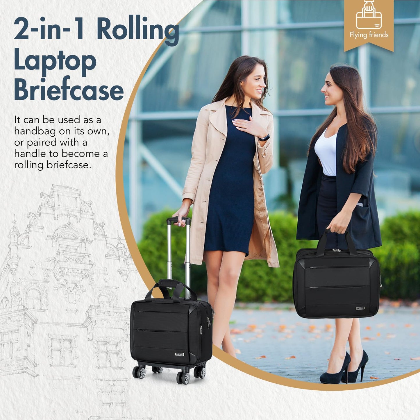 Lekebobor Rolling Laptop Bag - Rolling Laptop Briefcase on Wheels for Women/Men Fits Up to 15.6Inch Rolling computer Bags Water Resistant for Travel Work and Business (Blue)