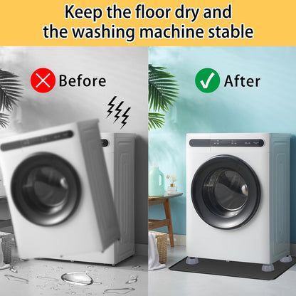 Large Washing Machine Drain Pan 33"x30" with 4 Anti-Vibration Foot Pads Washer Tray,Non-Slip, Waterproof, Laundry Appliance Floor protection Set Noise Reduction Leak Prevention -Soft Silicone Mat