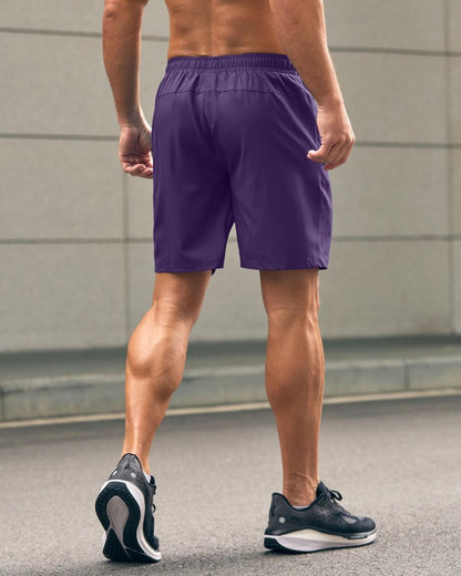 Men's Athletic Running Shorts with Zipper Pockets Quick Dry 7"/ 5"/ 9" Workout Gym Shorts for Basketball Hiking(Purple,7L)