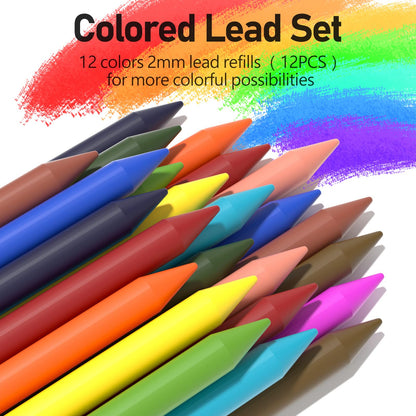 Four Candies 2MM Mechanical Pencil Set with case, Artist Led Pencil Metal Lead Holder with 60PCS Graphite Lead Refill (HB, 2H, 2B, 4B, Color) Kneaded Eraser, Sharpener for Writing, Drawing, Sketching