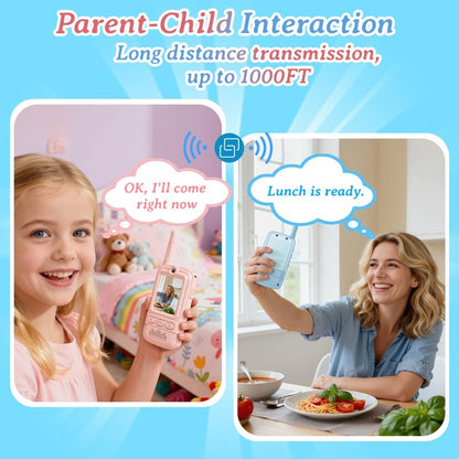 Video Walkie Talkies for Kids Rechargeable Walkie Talkies Long Range with Emoji Chat and Photo Functions Multifunctional Indoor Outdoor Toys for Kids Christmas Birthday Gifts (Pink&Blue)
