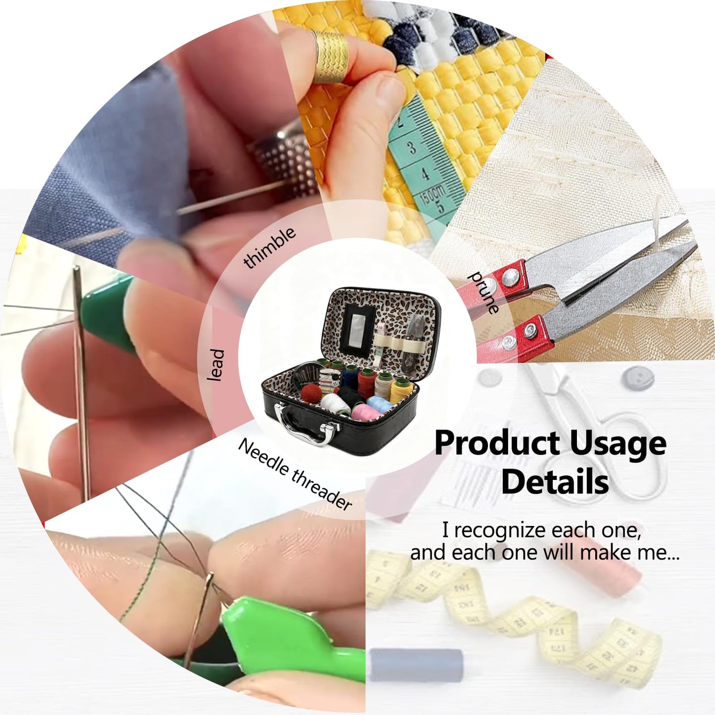 Wshxjzyay Portable Sewing Kit in Faux Leather Case, Sewing Kit, Fix Anything Anytime Portable for Beginners and Professionals