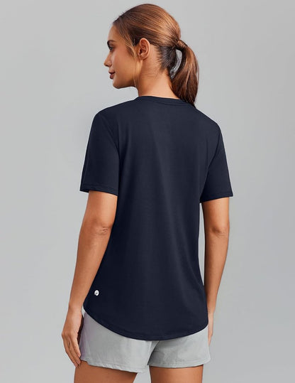 Soft Workout Tops for Women - Short Sleeve V-Neck Gym Shirts | Moisture-Wicking, UPF 50+ Sun Protection