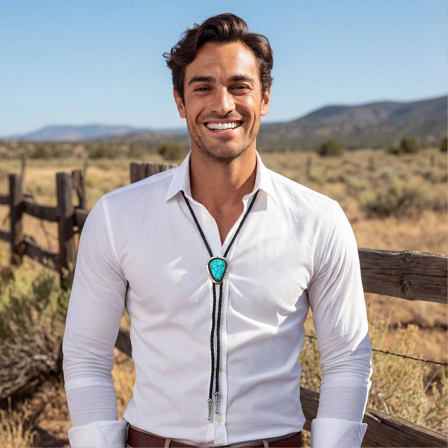 ShinyMatch 10 Pcs Bolo Tie for Men Women Western Cowboy Accessories Leather Necktie with Tiger Eye Stone Costume Accessories(Brown,Retro)