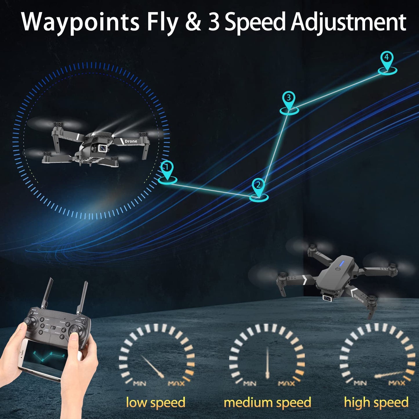 MOCVOO Drone With Camera for Adults Beginners Kids, Foldable RC Quadcopter, Toys Drone, 1080P FPV Video, 2 Batteries, Carrying Case, One Key Start, Headless Mode, Waypoints fly, 360° Flips