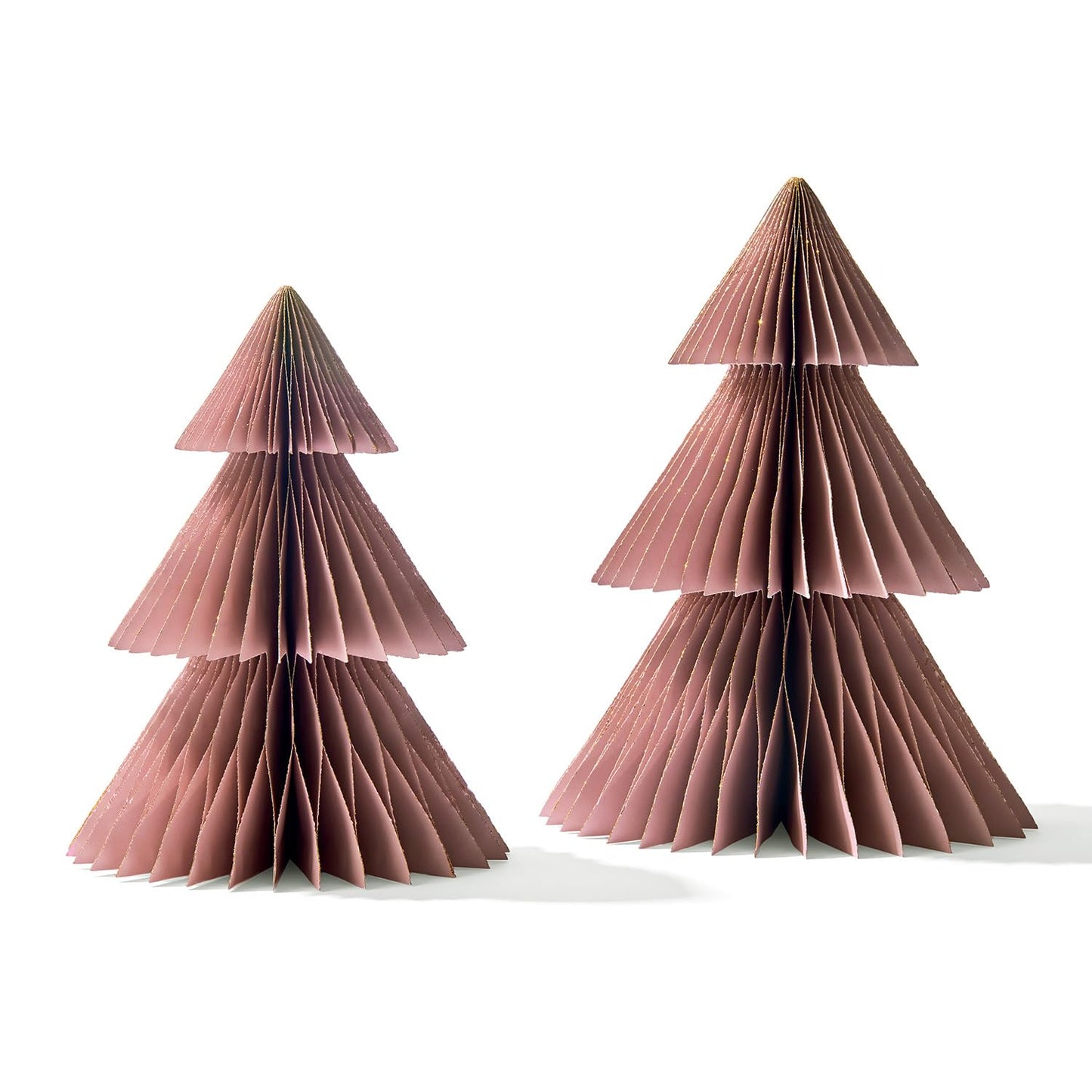 LampLust Paper Christmas Tree Decor, 2 Pack Dusty Rose Honeycomb Paper Trees, 10" & 12", Pink Decor, Winter Wonderland Decorations, Winter Decoration for Home, Winter Mantel Decor