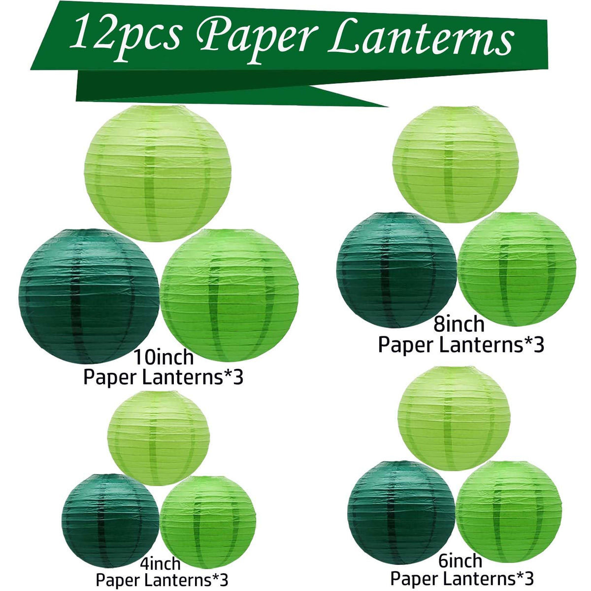 KUNYYI Green Paper Lanterns 12Pcs Hanging Lanterns for Birthday Party, Wedding, Home Decor, Baby Shower Festive Decoration