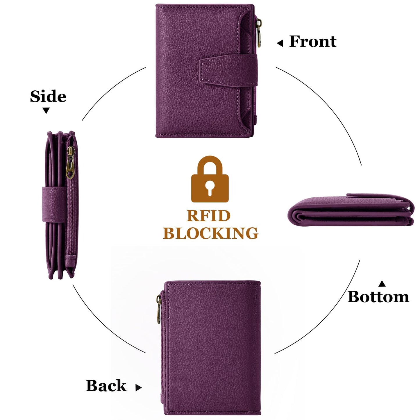 Airkit Small Wallet Women RFID Blocking Soft Leather Bifold Compact Card Holder Wallet for Women with Zipper Coin Pocket 4 ID Window