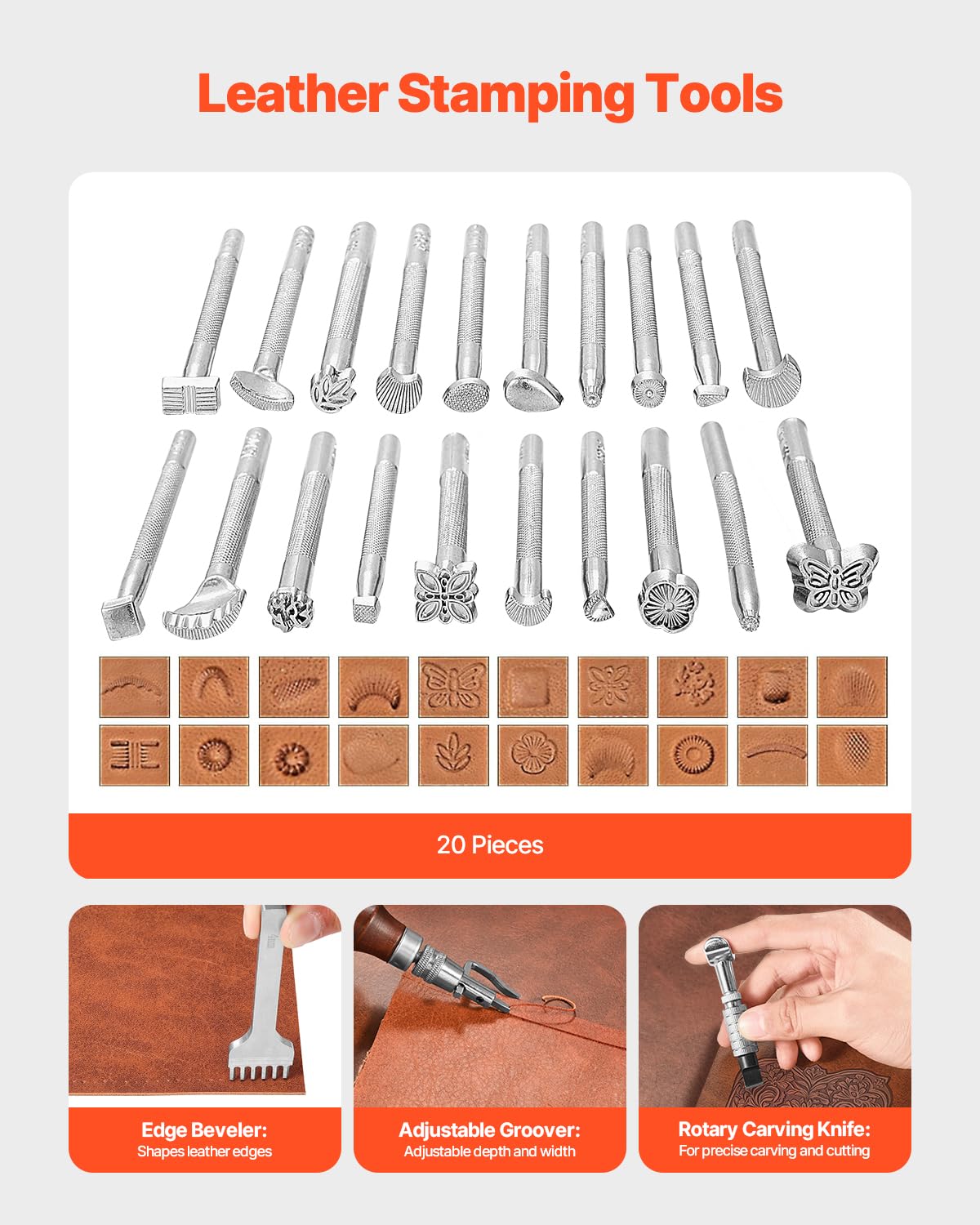 VEVOR Leather Working Tools Kit, 72 PCS with Portable Leather Storage Bag, Engraving Punching Sewing Stamping Sanding Tools, Ideal for Beginners DIY Enthusiasts and Professionals
