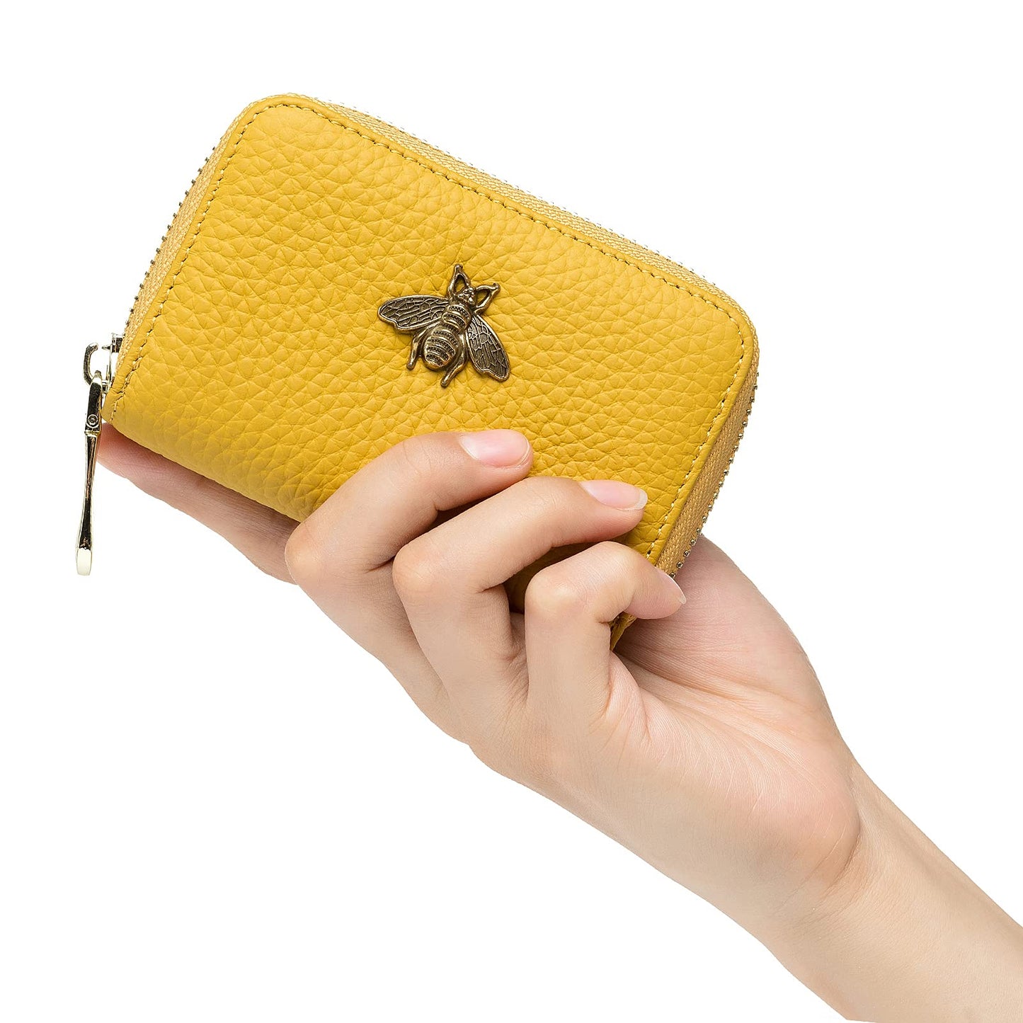 imeetu RFID Credit Card Holder, Small Leather Zipper Card Case Wallet for Women (Lite,Yellow)