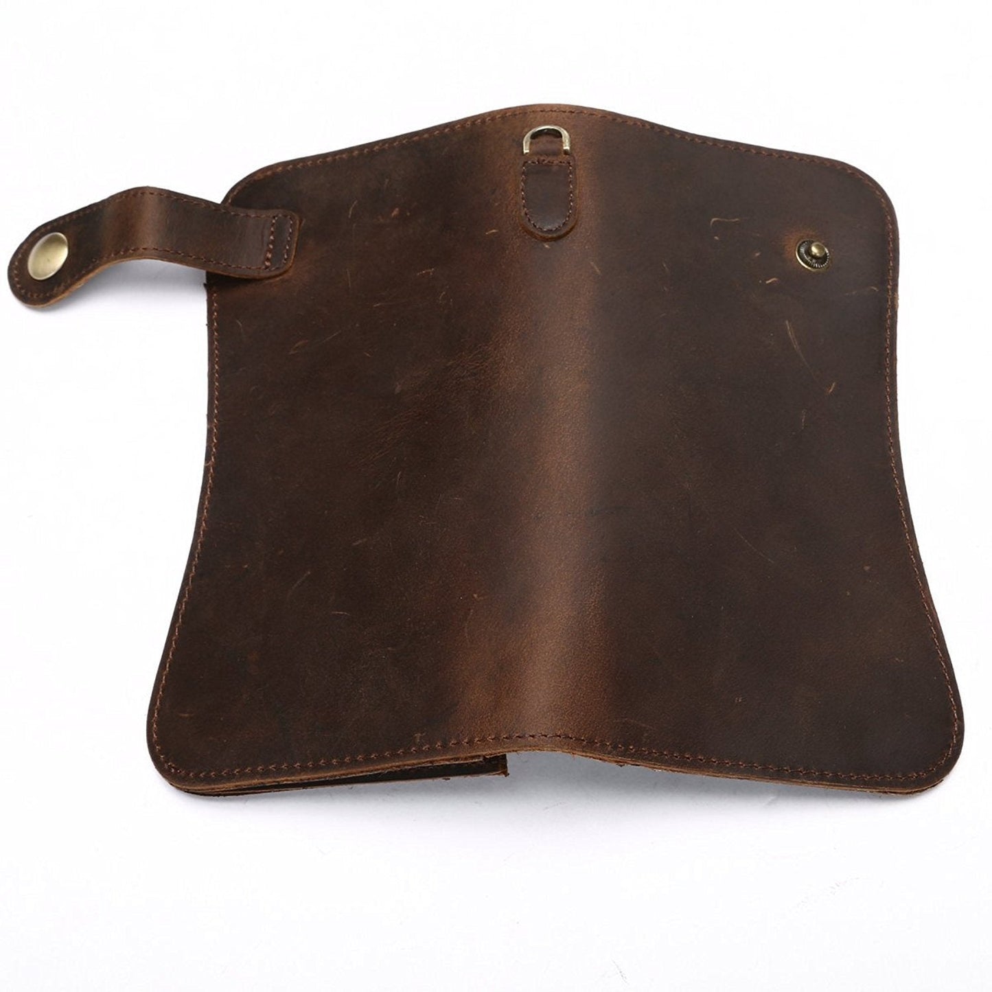 RS Mens Wallet with Chain Leather Long Bifold Trucker Wallet Vintage Biker Money Clip with Zipper(Brown w/Iron Chain)