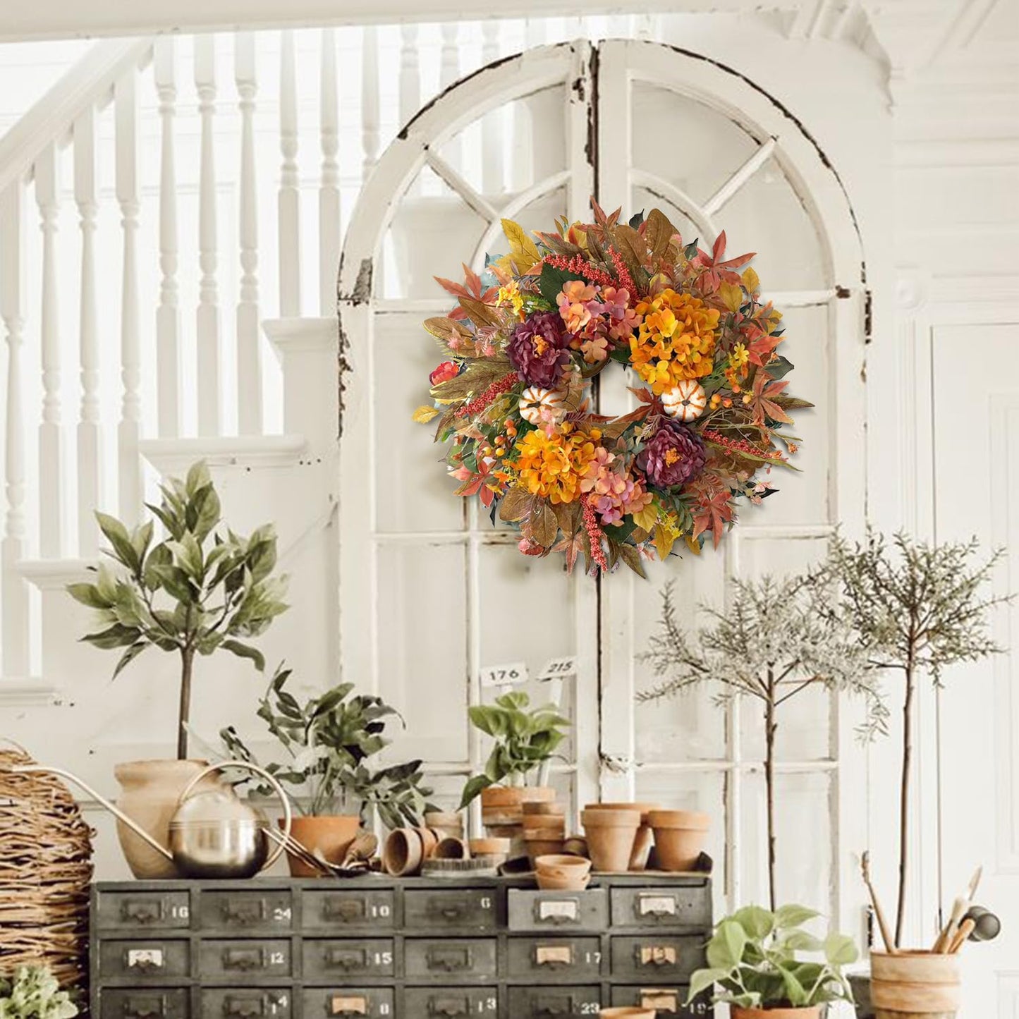 WANNA-CUL 24 Inch Fall Harvest Front Door Wreath Autumn Thanksgiving Decor