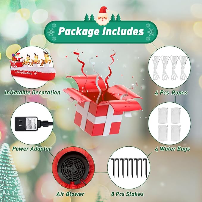 COOLWUFAN 10 FT Christmas Inflatables Outdoor Decorations Santa Claus on Sleigh, Blow Up Cute Elks Pulling Santa's Inflatable Yard Decoration with Lights for Christmas Party, Outdoor, Garden Lawn