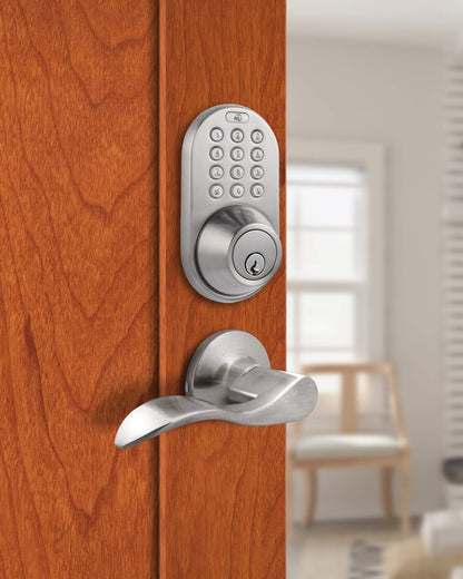 MiLocks DFL-02SN Electronic Touchpad Entry Keyless Deadbolt and Passage Lever Combo, Satin Nickel,7 x 4.5 x 10 inches
