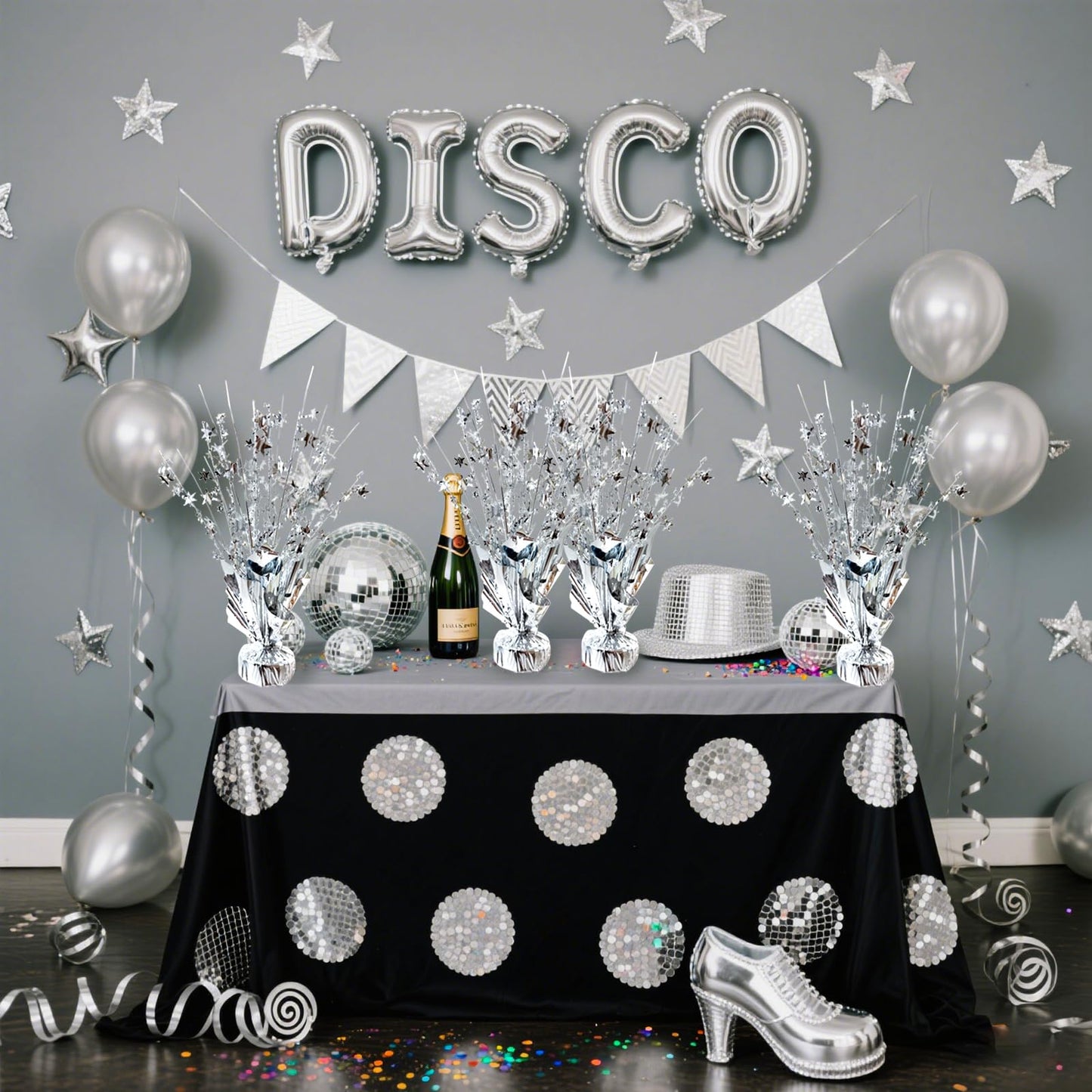 YinNorth 12 Pcs Metallic Foil Spray Centerpiece Party Star Table Decoration Brust Glitter Table Topper Decor for Birthday Graduation Holiday Christmas Dining Celebration New Year Party Supplies,Silver