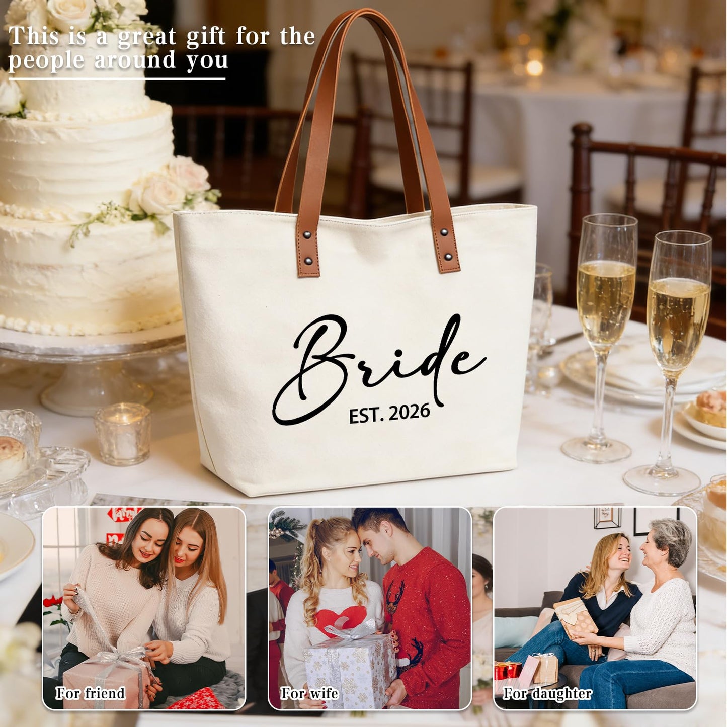 Tmsek Bride Canvas Tote Est 2026 Bridal Shower Wedding Bachelorette Party Gifts for Bride to Be, Bridal Gift Bag