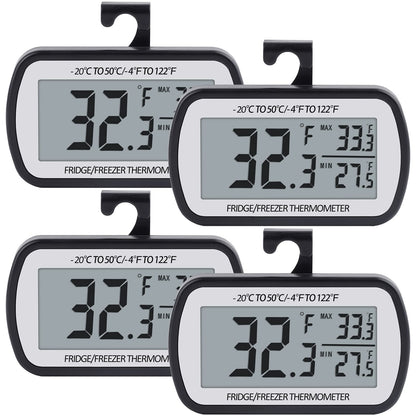 AEVETE Refrigerator Thermometer Digital Fridge Freezer Thermometer with Magnetic Back Large LCD, No Frills Easy to Read (Black-2 Pack)