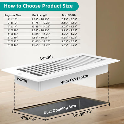 Floor Register 4x10-2 Pack Floor Vent Covers with Screw Walkable Vent Covers for Home Floor Ac Vent Cover Floor Vent Covers Adjustable Airflow HVAC Register Grilles