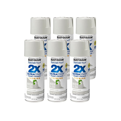 Rust-Oleum 355060-6PK Painter's Touch 2X Ultra Cover Spray Paint, 12 oz, High Gloss Thunder Cloud, 6 Pack
