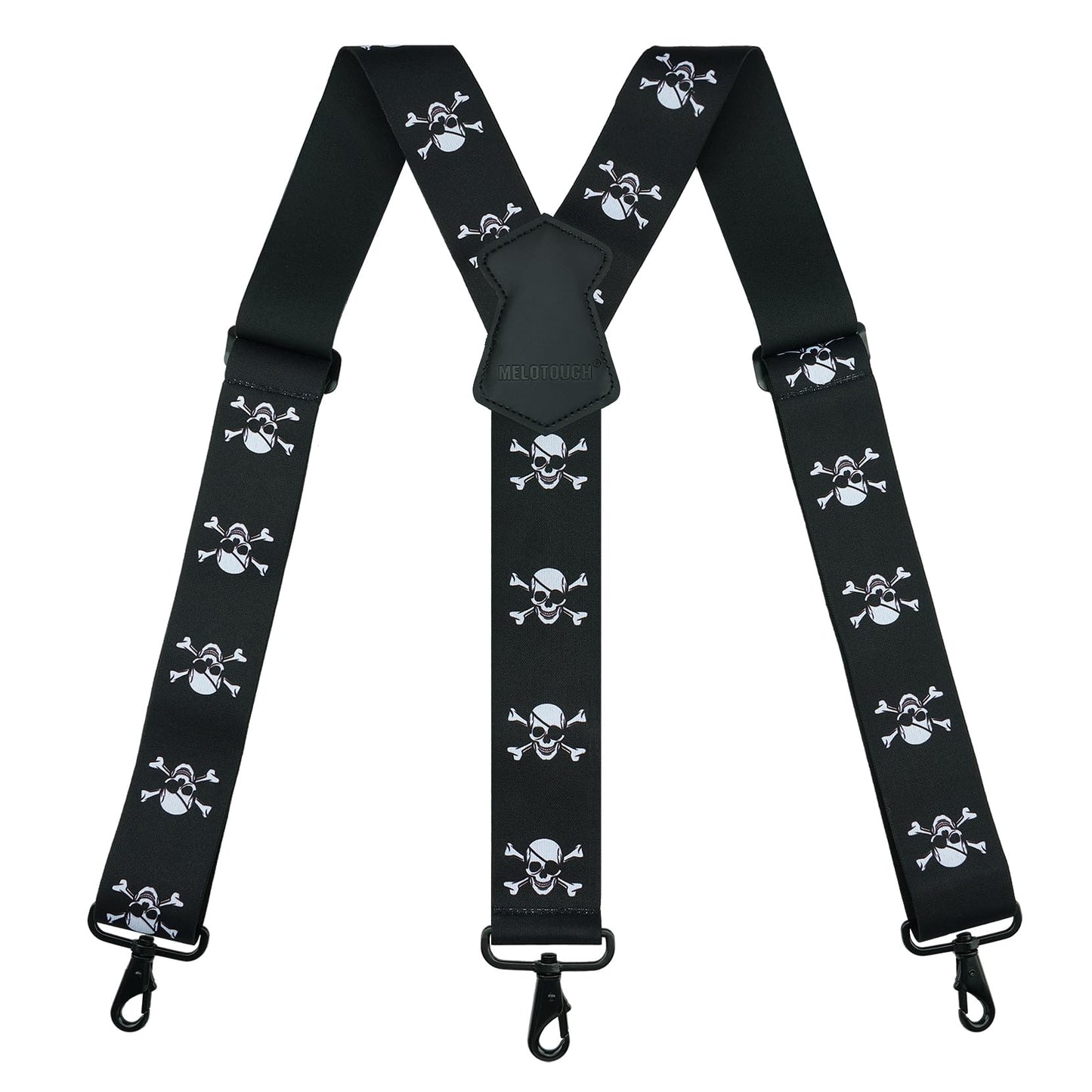 MELOTOUGH Suspender for Men 2 Inch Wide Y Back Adjustable Elastic Skull Suspenders with Swivel Hooks for Jeans