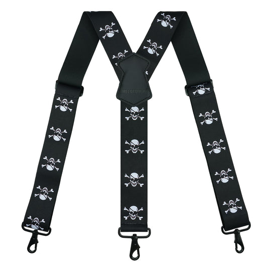 MELOTOUGH Suspender for Men 2 Inch Wide Y Back Adjustable Elastic Skull Suspenders with Swivel Hooks for Jeans